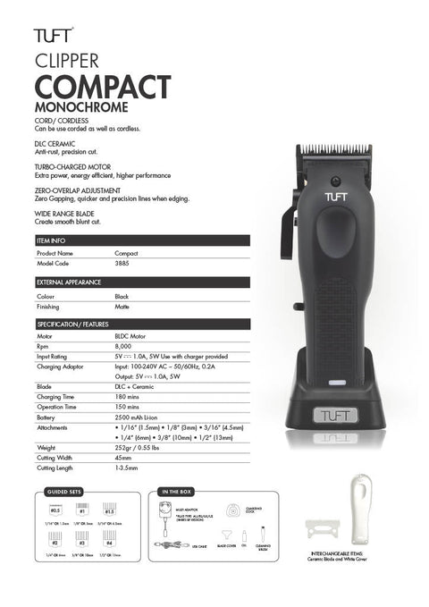 Tuft Compact Cordless Clipper- Black With White Changeable Cover - image 2