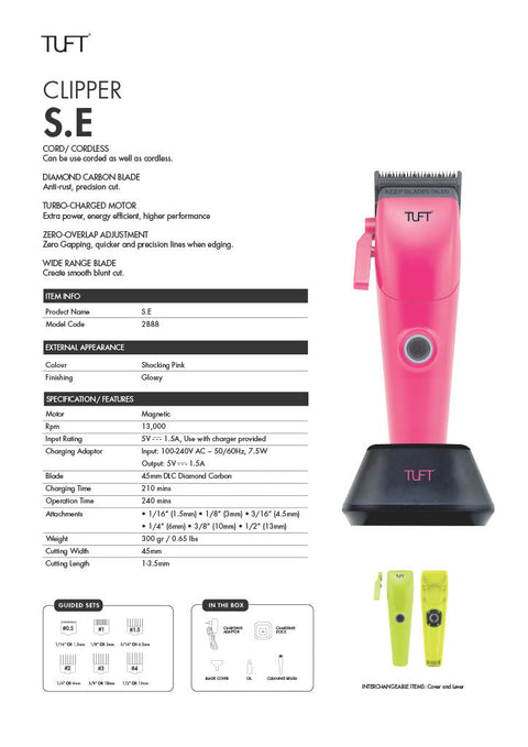 TUFT SE Professional Clipper Cordless - Pink with Lime Green Changeable Cover Limited Edition - image 2
