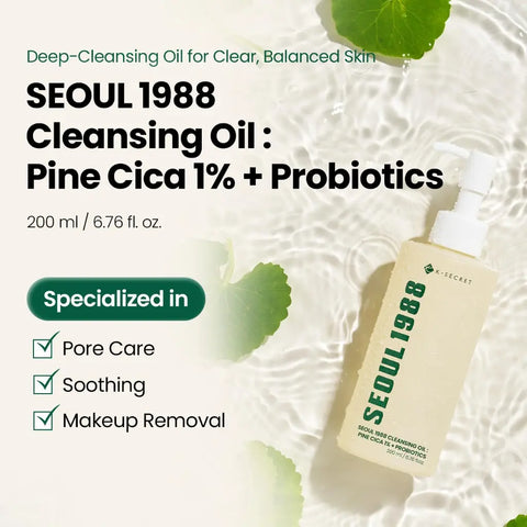 K-SECRET Seoul 1988 Cleansing Oil: Pine Cica 1% + Probiotics 200ml