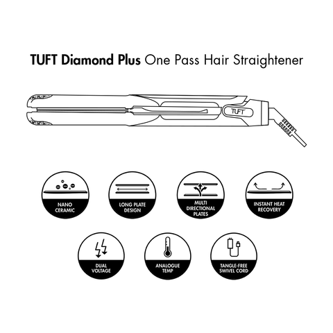 TUFT Diamond Plus 1" Hair Straightener 200W 6608 Maroon