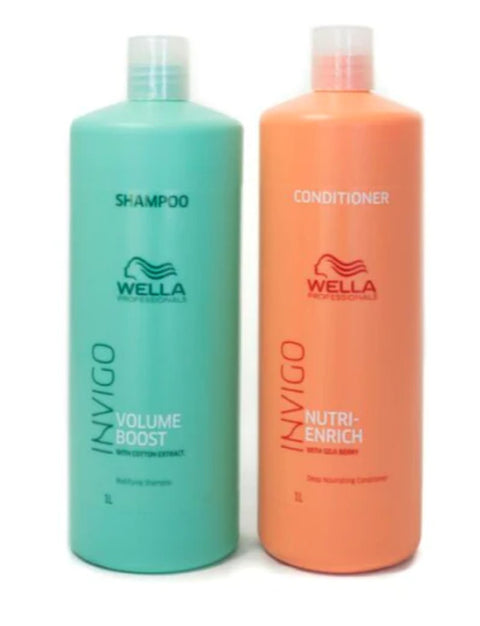 Wella Invigo Bodifying Shampoo 1000ml & Nutri Enrich Conditioner 1000ml Duo