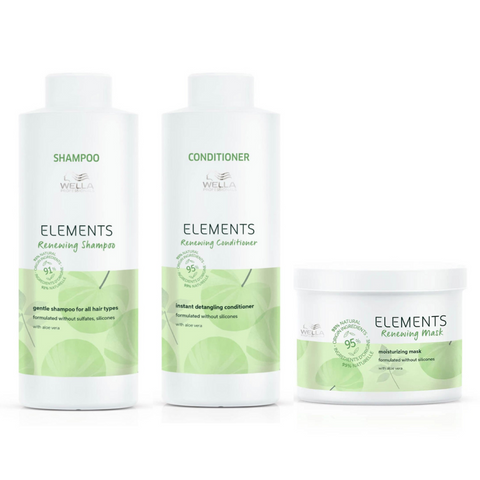 Wella Elements Shampoo & Conditioner Litre plus 500ml Mask Trio